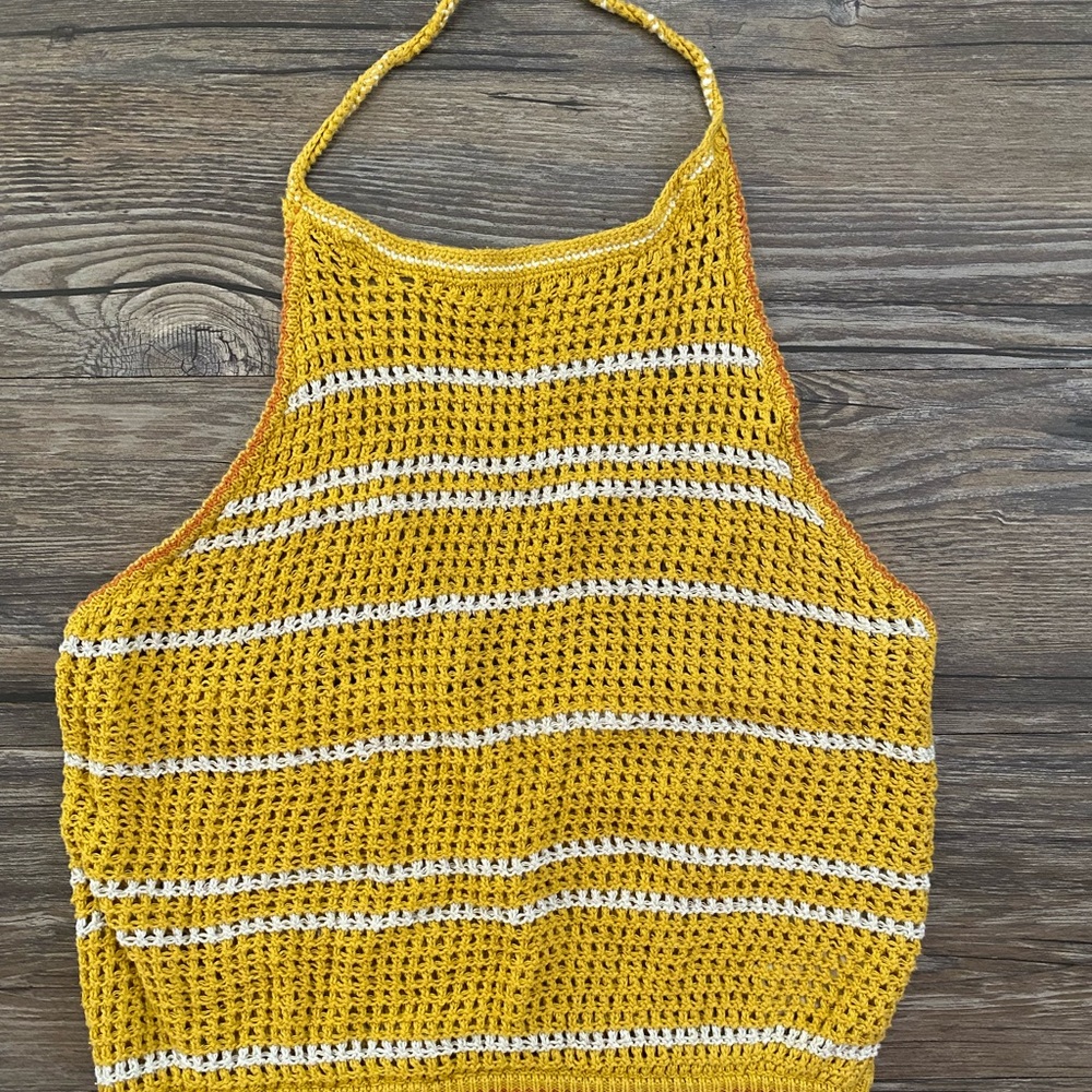 Lush Yellow and White Cropped Sleeveless Tank Top